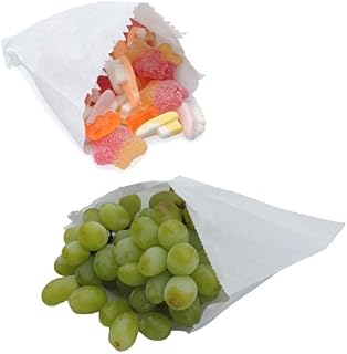 EPOSGEAR® 6" x 6" White Sulphite Strung Paper Food Bags - Ideal for Fruit, Vegetables, Sweets and Crafts (100)