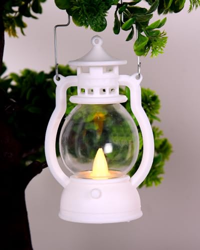 Image of Homesake 2 pcs Flameless and Smokeless Acrylic Antique LED Lantern Hurricane Lamp and Wall Hanging Candle Light, Diwali Candles for Ramadan Decorations for Home, Ramadan Lanterns for Home (White)