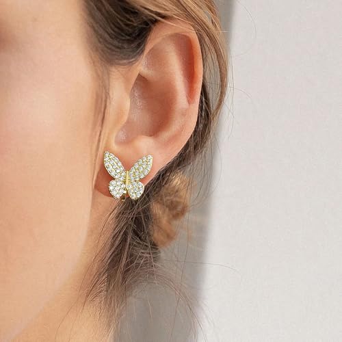 SELOVO Clip on Earrings Not Pierced Vintage Style Statement Butterfly Earrings Stud Silver/Gold Color2