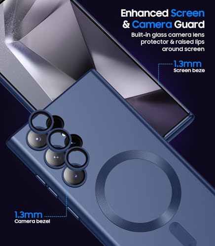 Image of DIZORO Samsung S23 Ultra case Compatible with Mag Safe Matte Luxury Metallic Luster Flexible TPU Shockproof Back Cover with Camera Protector Lens - Blue