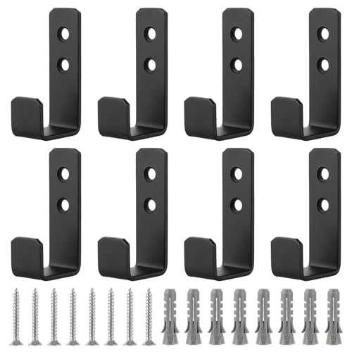 WOPPLXY 8 Stück Schwarz Wandhaken Schwerlast, J Form Wandhaken zum Schrauben, Edelstahl Schwerlasthaken für Aufhängen Sperrige Artikel