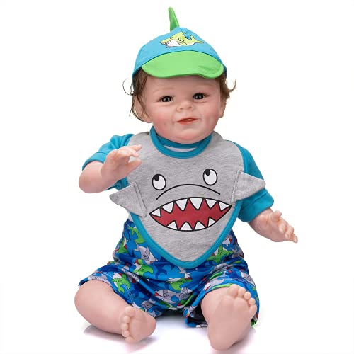 yuela 55CM Reborn Baby Boy Shaya Lächelnde Puppe Weicher Körper kuschelig Neugeborenes Baby Puppe Verwurzeltes Haar