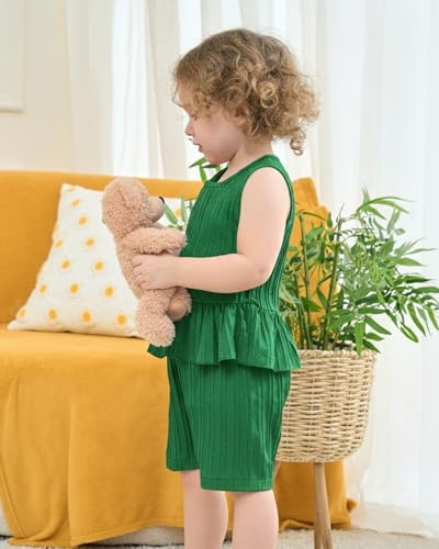 Image of Weebaby Baby Clothes Girl Toddler Summer Outfits Infant Casual Sleeveless Halter Ruffle Tank Cute Short Set Baby Clothing