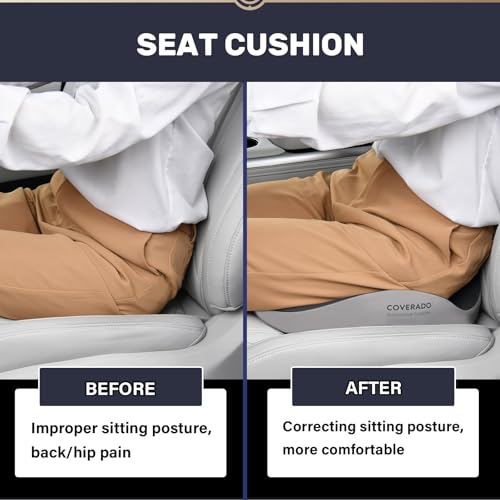 Image of Coverado Car Seat Cushion with Memory Foam, Ergonomic Driving Seat Cushion for Sciatica, Tailbone, Back Pain Relief, Premium Non-Slip Washable Cushion for Car, Driver, Office, Wheelchair