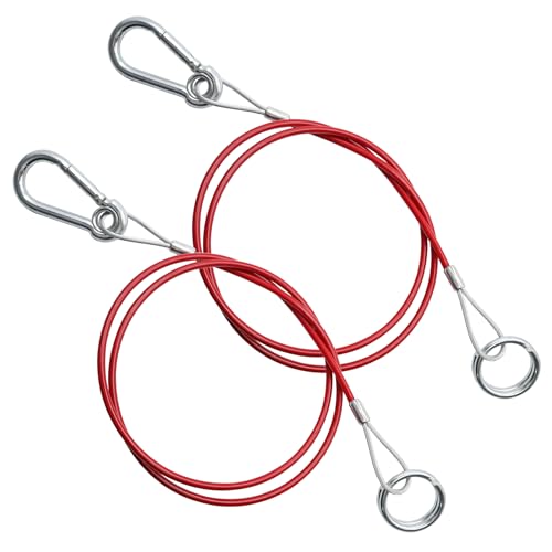 2 Pièces Câble de Sécurité Remorque 1 Mètre Diamètre du 4 mm Câble de Rupture Remorque Rouge Cable de Frein Sécurité Universel avec Mousqueton pour...
