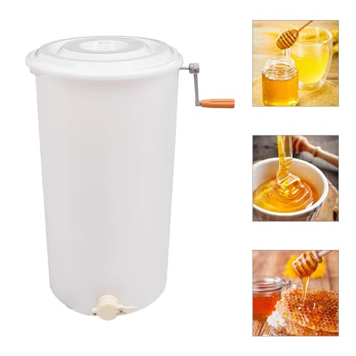 HAPPCUCOE Plastic Manual Bee Honey Extractor,2-Frame Honey Extractor,Beekeeping Apiary Centrifuge Equipment,Floor Standing Honey Extractor,White