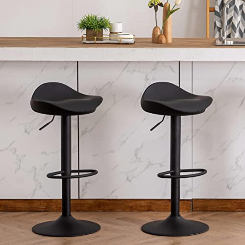 Kidol & Shellder Black Bar Stools Set Of 2 Swivel Counter Stools Adjustable Barstools Plastic Saddle Seat,3 Mins To Assemble,Loads Up To 300Lbs #TOP1