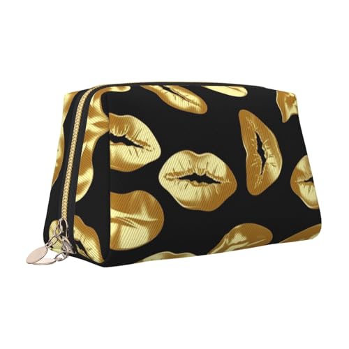Trousse de maquillage petit format en cuir doré étanche anti-fuite zippée