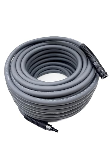 SYXQT Hybrid Air Hose 3/8-Inch x 100FT，Air Compressor Hose 300 PSI Heavy Duty, Lightweight, Kink Resistant, All-Weather Flexibility with 1/4-Inch Industrial Air Fittings and Bend Restrictors,Gray