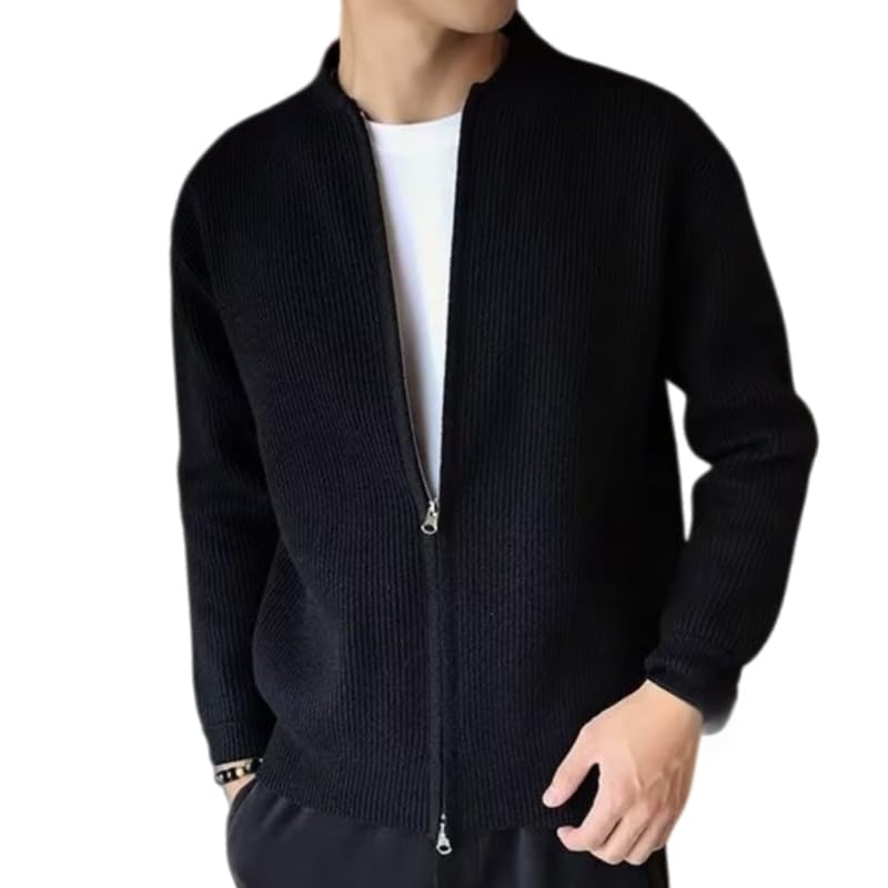 Chaqueta trabajo formal contra el frío de oficina: cárdigan de punto beige con cremallera