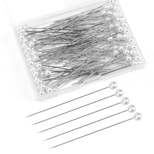 100PCS Blanc Épingle Tête Perle Épingles de Bouquet de Mariage Pins Tête de Perle Faux Aiguilles Décoratives avec Tête Perlée pour Mariage Artisanal à Coudre Décorations Couture Bricolage Blanc