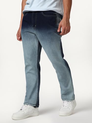 Image of Urbano Fashion Men's Straight Fit Heavy Washed Faded Denim Jeans Stretchable