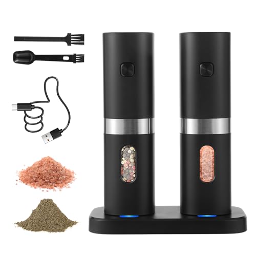 Syaws Pepper Grinder,Electric Salt & Pepper Grinder Set,Rechargeable Pepper Mill-No Battery Needed-Automatic Salt Grinder with Charging Base,Adjustable Coarseness