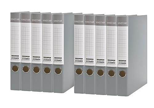 Kinstar リングファイル A4 2穴 10册 縦 ファイル･アーチ式 250枚 収納 見開き Dリング A4 バインダー 灰