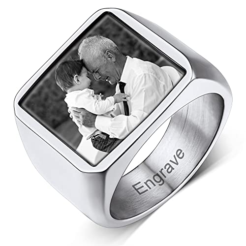 Custom4U Personalized Rings for Men,Photo & Name Engraved Sizes 7-14