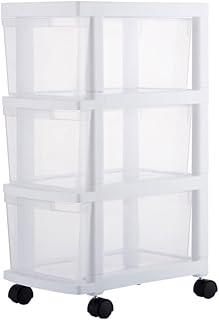 BAKAJI Platzsparende Kommode Aufbewahrungsbox, dünn, transparent, aus PP-Polypropylen mit 4 Rollen und robuster Struktur, Organizer mit großer Kapazität, UV-beständig (3 Regale)