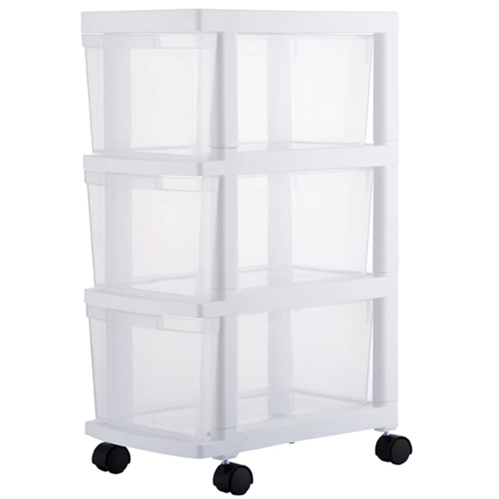 Rangement gain de place pour petite pièce avec cette tour transparente sur roulettes