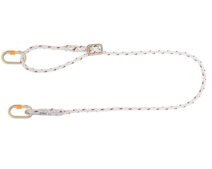 KARAM Work Positioning Polyamide Rope Lanyard 2 Mtr. with Manual Adjustable Buckle Both Sides Hook | Fall Protection Equipment for Construction, Climbing & Roofing | PN241(2.0M)