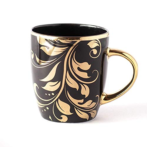 Image of Diamond Gold Black Ceramic Tea Coffee Cups Mug Set of 6 (Black Gold) Bharat