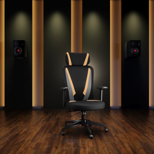 Image of Interio by Godrej Camo High Back Fabric Ergonomic Gaming Chair (Black Tan) 1-Year Warranty, 3D Armrest, Adjustable Lumbar and Height
