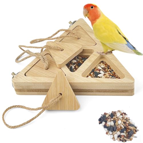 FlidRunest Wooden Bird Foraging Feeder, Interactive Foraging Toys for Parrots, Parrot Chewing Toy, Bird Perches Stand for Parrots, Cockatoo, African Grey, Macaws, Amazon