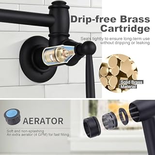 Black Pot Filler, ARCORA Modern Pot Filler Faucet Wall Mount 2 Handle with Double Joint Swing Arms Brass Stove Faucet