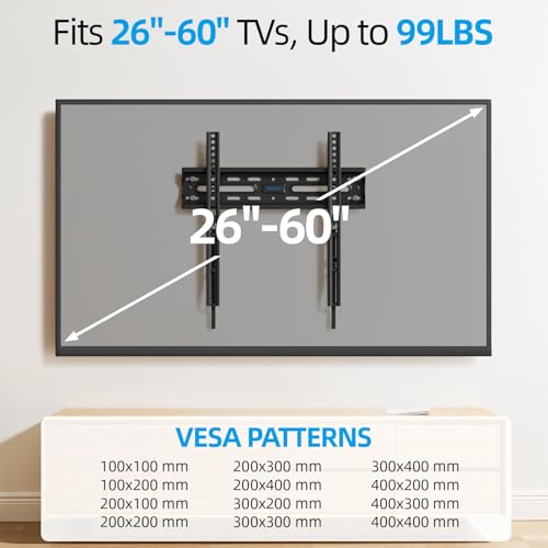 Image of Fixed TV Wall Mount for Most 26-60 Inch Screen, Low Profile TV Mount with Quick Release Lock, Ultra Slim Wall Mount Bracket, Max VESA 400x400mm, Holds up to 99 lbs, up to 16 inchWood Studs by USX STAR