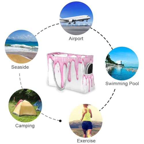 ATTX Pink Dripping Beach Bags for Women - Large Beach Bags with Zipper Waterproof Sandproof Swim Pool Bag Large Tote#3424