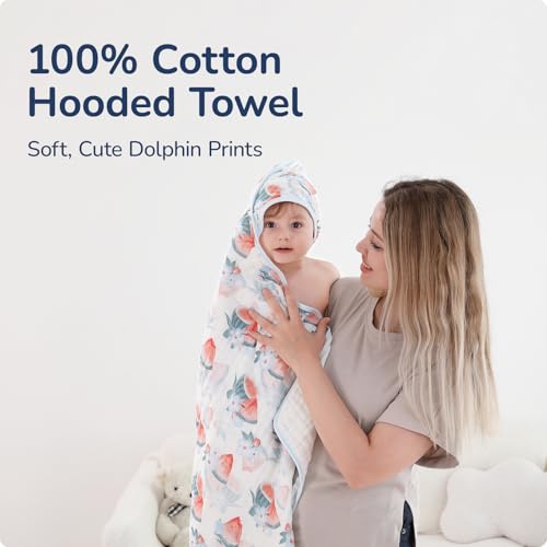 Image of Baby Hooded Towel 2 Pack, Ultra Absorbent & Soft Muslin Baby Towel - 32 x 32 Inches, Baby Bath Towel for Newborns, Infants & Toddlers, Ideal for Bath Time, Pool & Beach