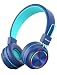 iClever Kids Headphones Bluetooth - Colorful Lights Headphones for Kids with MIC, Volume Control Foldable - Childrens Headphones on Ear for iPad Tablet Airplane School,Blue