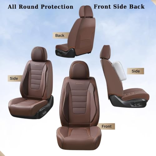 Image of Coverado Car Seat Covers Front, Seat Covers for Cars, Waterproof 2-Pack Car Seat Cushions, Leather Carseat Seat Protectors, Universal Seat Covers Fit for Most Sedans SUV Pick-up Trucks(Brown)
