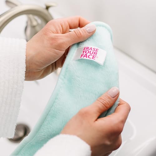 ERASE YOUR FACE Reusable Makeup Remover Cloths - Microfiber Face Towels to Cleanse & Remove Makeup - Water Activated for Sensitive Skin - Multi-Color (4 Count)