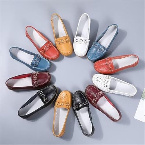 CLSQLXYJZC Women's Comfortable Moccasin, Women Slip-On Slip Resistant Flat Hollow Out Breathable Leather Nursing Shoes, Fashionable Non Tiring Feet Arch Support Loafers, for Hospital Nurse2
