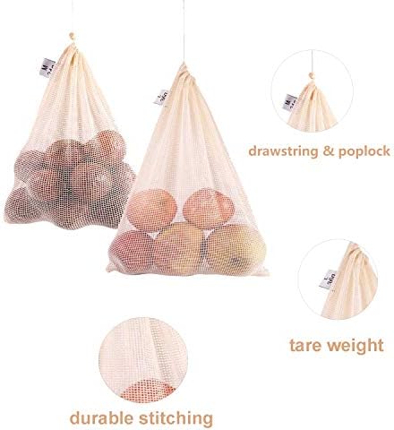 Reusable Produce Bags Cotton Washable with Tare Weight | Reusable Mesh Produce Bags Organic Cotton for Fruits and Veggies Eco Friendly | Reusable Durable Grocery Shopping Storage Bag 9 Pcs