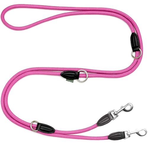 Leisegrün Hundeleine 3m verstellbar für große & mittelgroße Hunde | Paracord Führleine & Umhängeleine | Nylon Doppelleine mit 2 Karabiner | 3 Meter lang x 11 mm | Pink Rosa