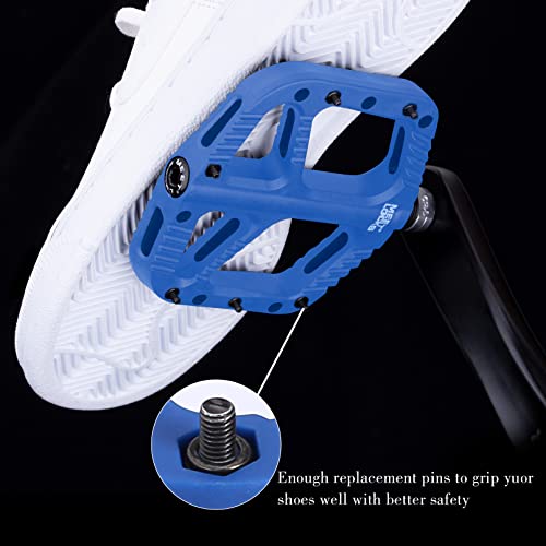 Meetlocks Mtb Bmx Bike Pedals Nylon Fiber Bicycle Platform 9/16" Screw Thread Spindle Ultra Du/Sealed Bearings,Blue #TOP2