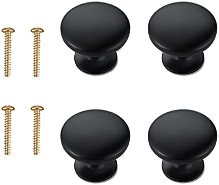 Round Cabinet Knobs 4 PCS Single-Hole Black Cupboard Handles Door Kitchen Hardware Cupboard Knobs with Screws for Furniture Drawer Wardrobes Bathroom Doors (Black)