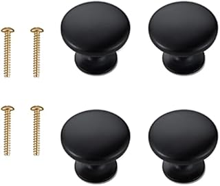 Round Cabinet Knobs 4 PCS Single-Hole Black Cupboard Handles Door Kitchen Hardware Cupboard Knobs with Screws for Furniture Drawer Wardrobes Bathroom Doors (Black)