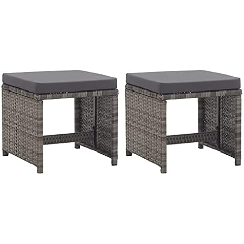 vidaXL 2X Gartenhocker mit Sitzkissen Sitzhocker Hocker Rattanhocker Gartenmöbel Fußhocker Garten Balkon Terrasse Poly Rattan Anthrazit Cover