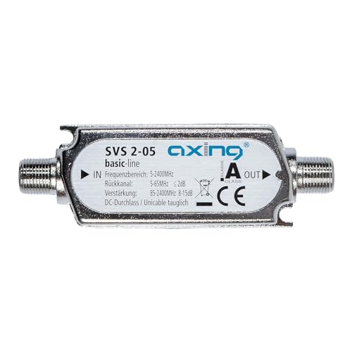 Axing SVS 2 05   Amplificador multibanda para Las señales combinadas de terrestre y satélite con Canal Retorno (15 dB, 85 2200 MHz) Color Plateado