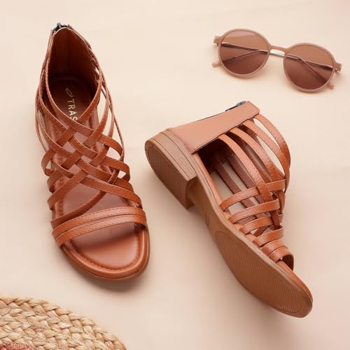 Image of TRASE Gladiator Sandals With Zip Closure Flats For Woman And Girls - Women Sandals - Stylish And Trendy Strappy Design Flat Footwear For College, Office And Beach Wear