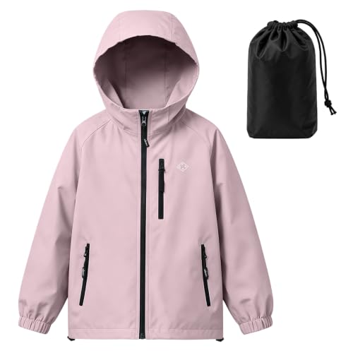 Image of BBXWANG Boys Girls Waterproof Jacket, Packable Lightweight Kids Raincoat Rain Jacket Rain Coats with Hood, 6-12 Years (UK, Age, 9 Years, 10 Years, Regular, Pink)