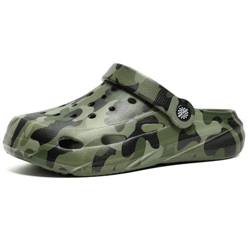 Image of Kids Boys Girls Classic Camo Garden Clogs & Mules | Lightweight Summer Shoes - Quick-Dry Non-Slip Beach Clogs