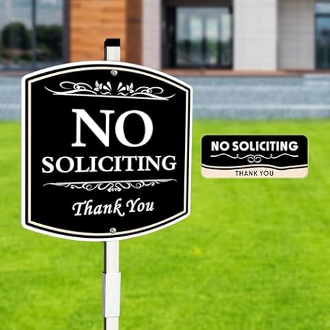 Ayifan 28" No Soliciting Yard Sign With Stake, Aluminum Metal No Soliciting Sign for House,Small No Soliciting Signs for Door with Self Adhesive(1 set) Cover