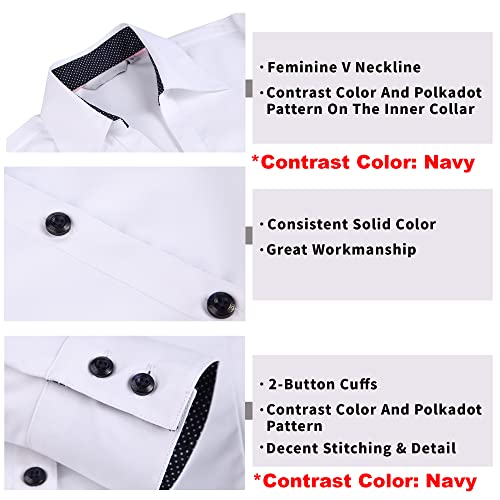 Warhorsee Womens Button Down Shirt Long Sleeve Work Dress Shirts, V Neck Easy Care Stretchy Business Casual Blouses For Women(White,Xl) #TOP2