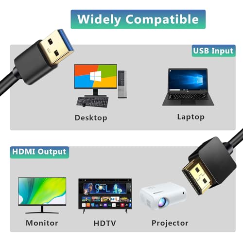 Snlrntin USB to HDMI Charger Cable, USB-A Male to HD Male Charging Cable Connector for TV/Monitors/Projector, Type-A to HDMI Charging Cord for Mac iOS Windows-6.6FT/ 2M by Snlrntin - Image 6