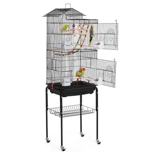 YAHEETECH Roof Top Large Flight Parakeet Parrot Bird Cage with Rolling Stand for Parakeets Cockatiels Lovebirds Finches Canaries Budgie Conure Small Parrot Bird Cage Birdcage