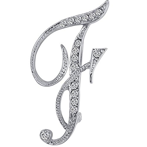 Image of Initial Letters Brooch Pins For Women, Letter Pins For Stockings, Silver Plated Metal Rhinestone Clear AAA+ Crystal Lapel Pin Brooches(1Pcs)