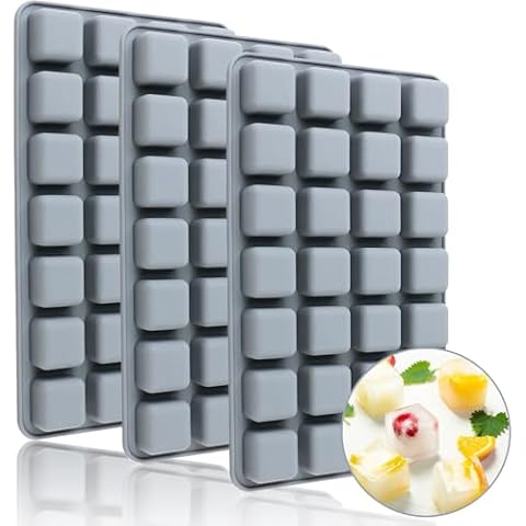 Cube Ice Tray Set of 3-28 Square Ice Cube Mold Reusable Silicone Molds for Whiskey, Cocktails,Beer,Coffee, Bartender Accessories,Candy Chocolate by AILEHOPY Cover