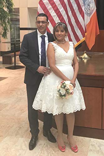 Kurzes Brautkleid aus Spitze, knielang, Reise, Tüll, Strass, V-Ausschnitt, Schnürung, Brautkleider, Vintage-Kleid – Bild 5